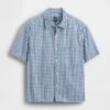 Gingham Desenli Denim Rahat Düz Etek Ucu Gömlek