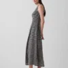 Gingham Desenli Smoklu Düşük Bel Maxi Elbise
