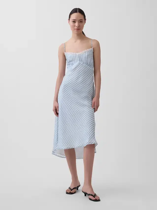 Gingham Midi Slip Elbise