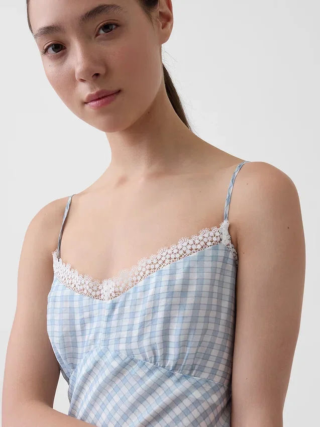 Gingham Midi Slip Elbise