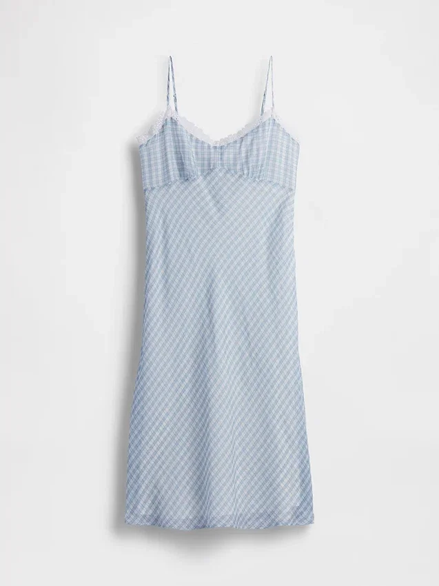 Gingham Midi Slip Elbise