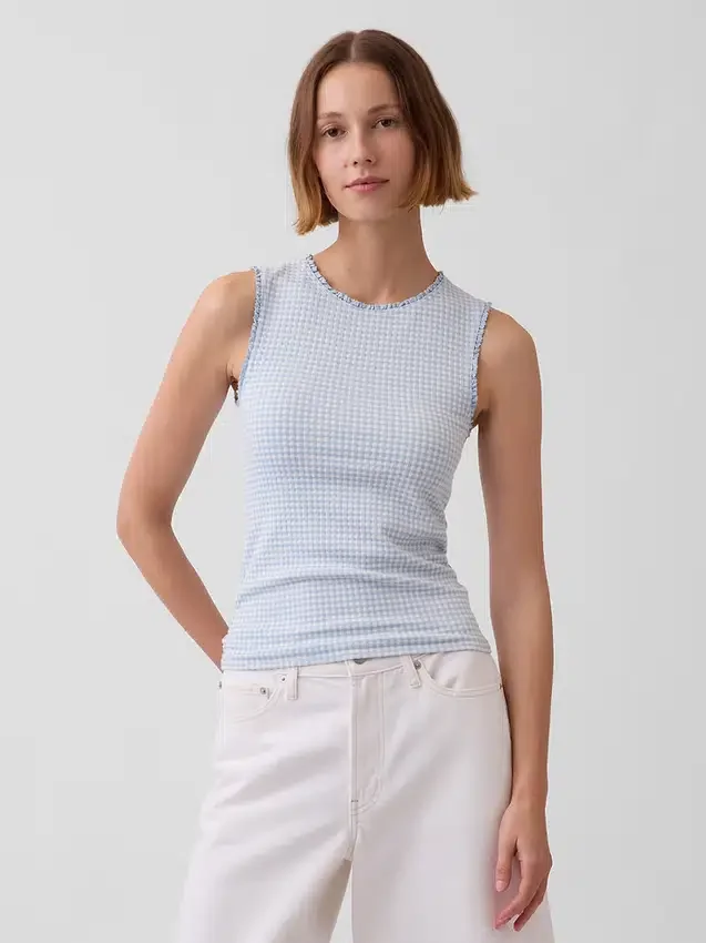 Gingham Pointelle Şeffaf Tank Top