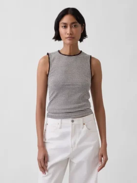 Gingham Pointelle Şeffaf Tank Top