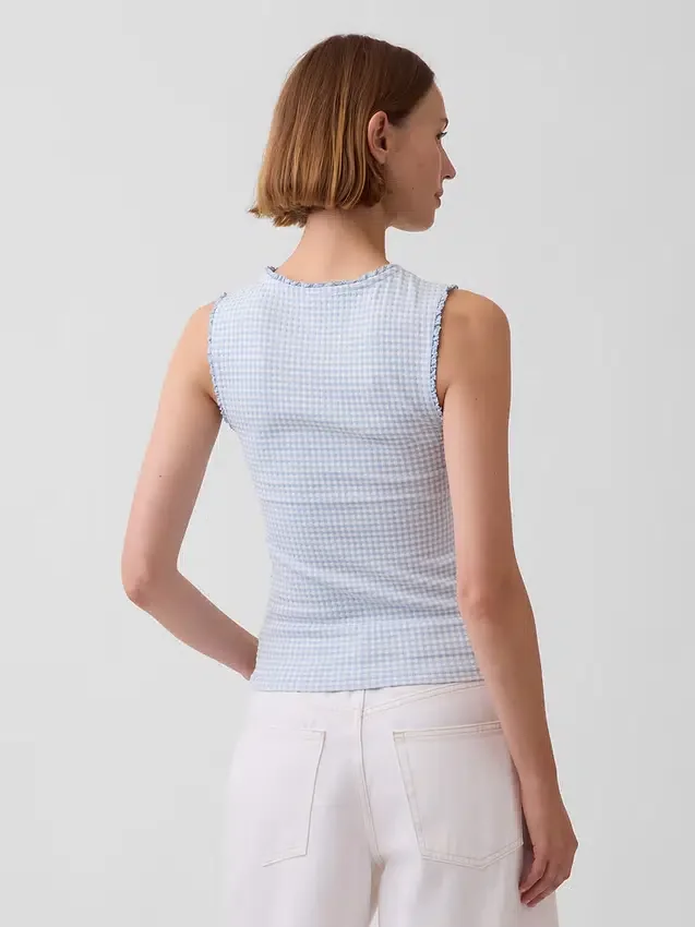 Gingham Pointelle Şeffaf Tank Top