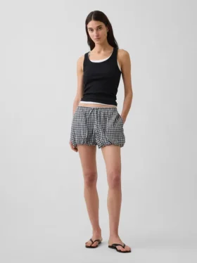 Gingham Rahat Kabarık Şortlar