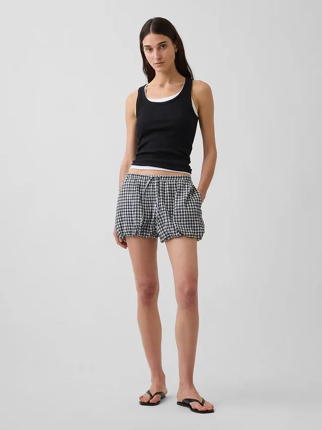 Gingham Rahat Kabarık Şortlar