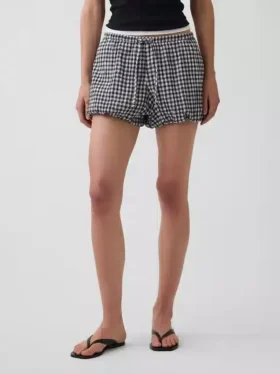 Gingham Rahat Kabarık Şortlar