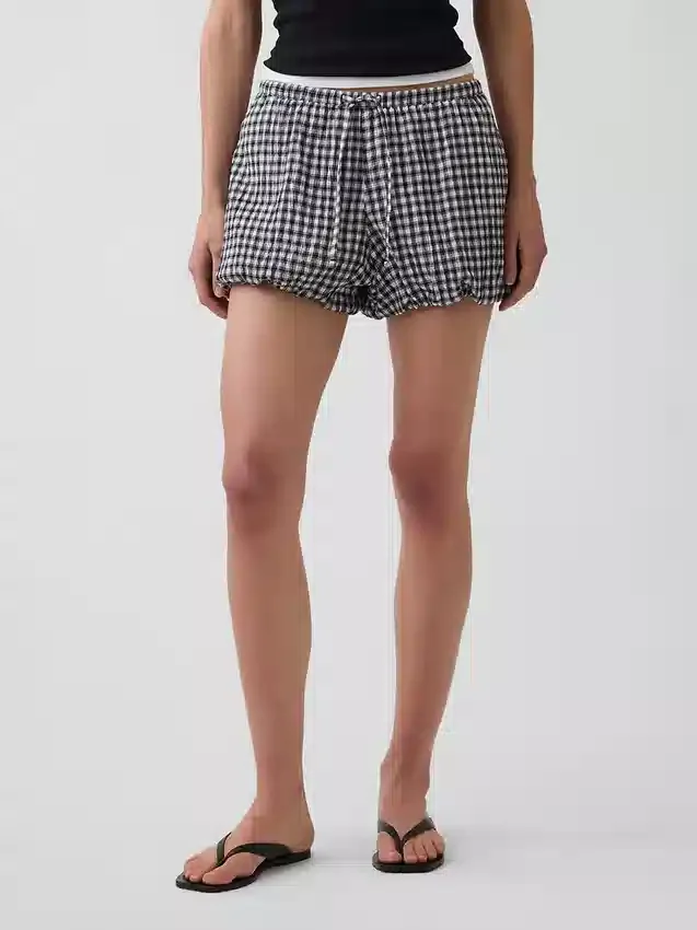 Gingham Rahat Kabarık Şortlar