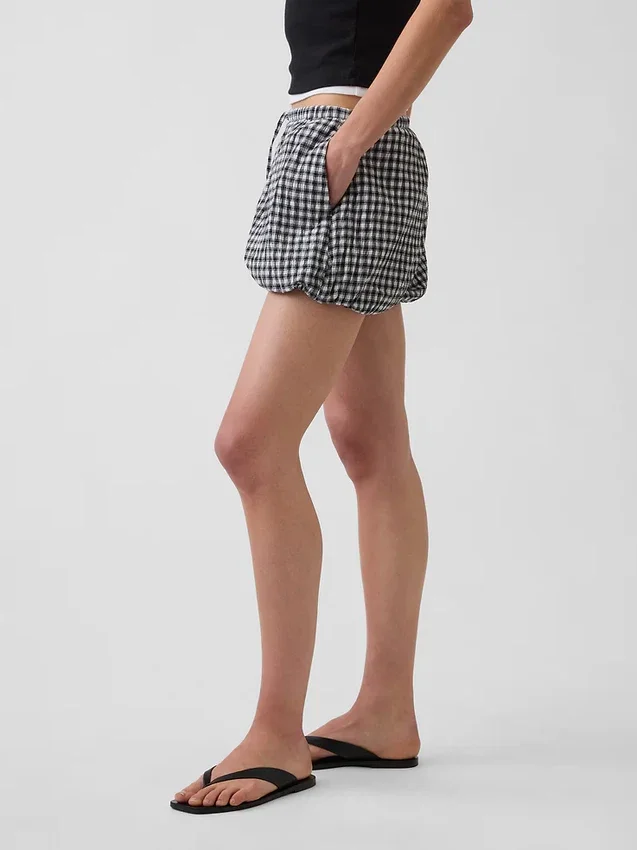 Gingham Rahat Kabarık Şortlar