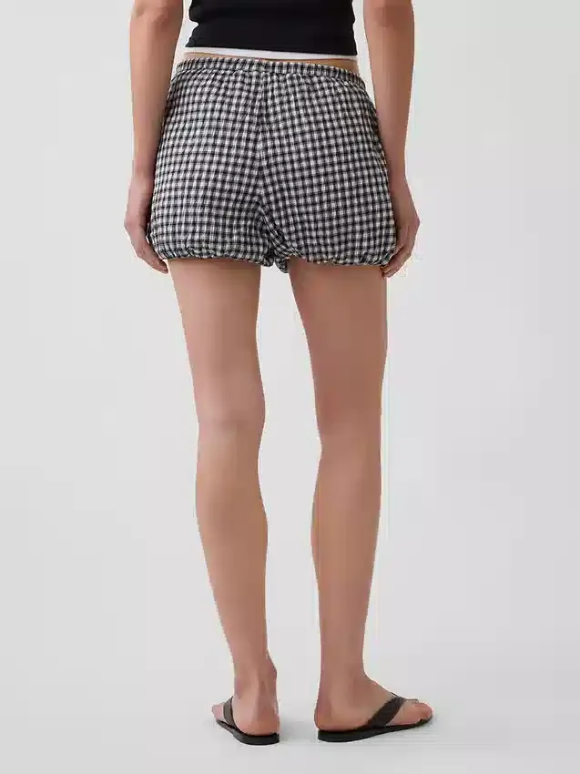 Gingham Rahat Kabarık Şortlar