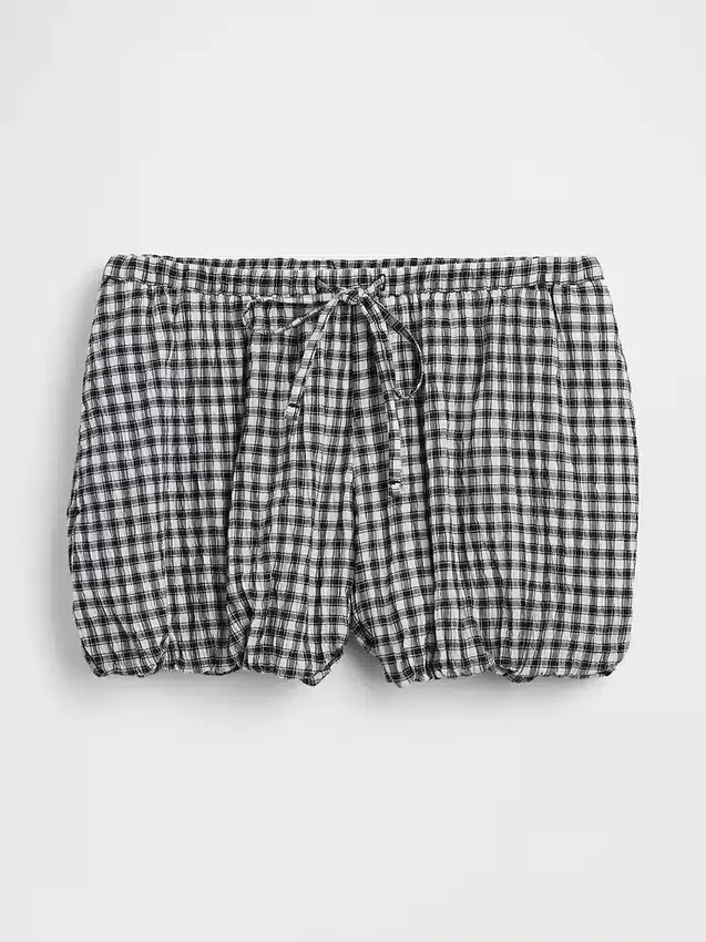 Gingham Rahat Kabarık Şortlar