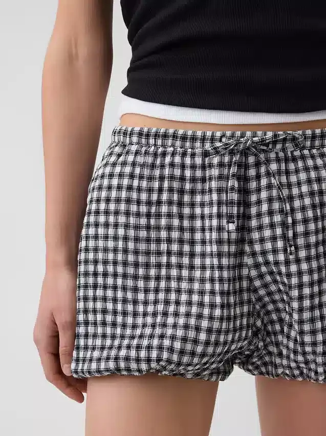 Gingham Rahat Kabarık Şortlar
