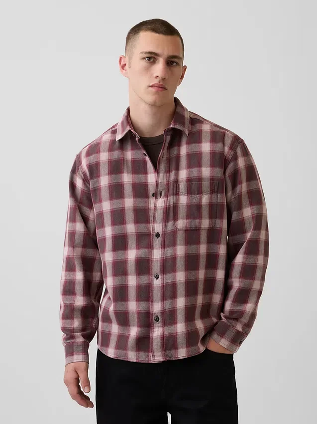 Güneşte Yıkanmış Twill Rahat Kareli Gömlek