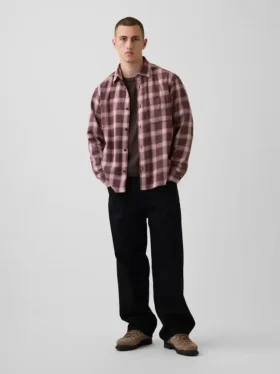 Güneşte Yıkanmış Twill Rahat Kareli Gömlek
