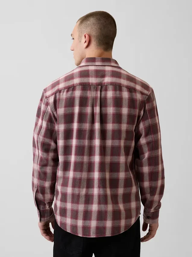 Güneşte Yıkanmış Twill Rahat Kareli Gömlek