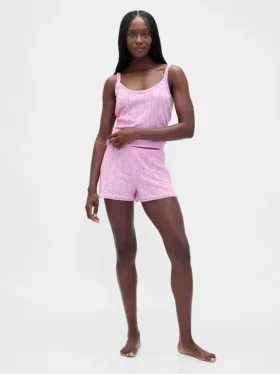 Hafif CashSoft Pointelle Kalp Desenli Pijama Şortu