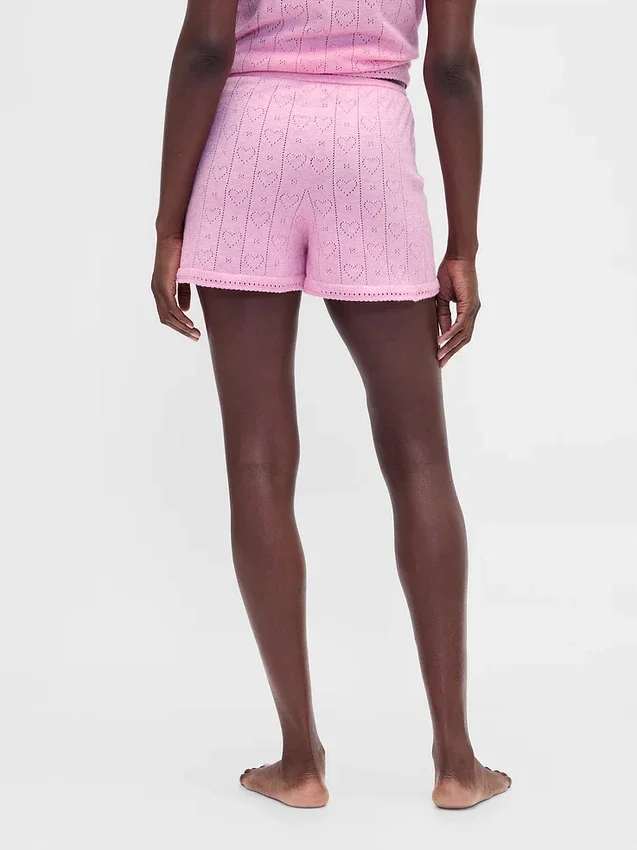 Hafif CashSoft Pointelle Kalp Desenli Pijama Şortu