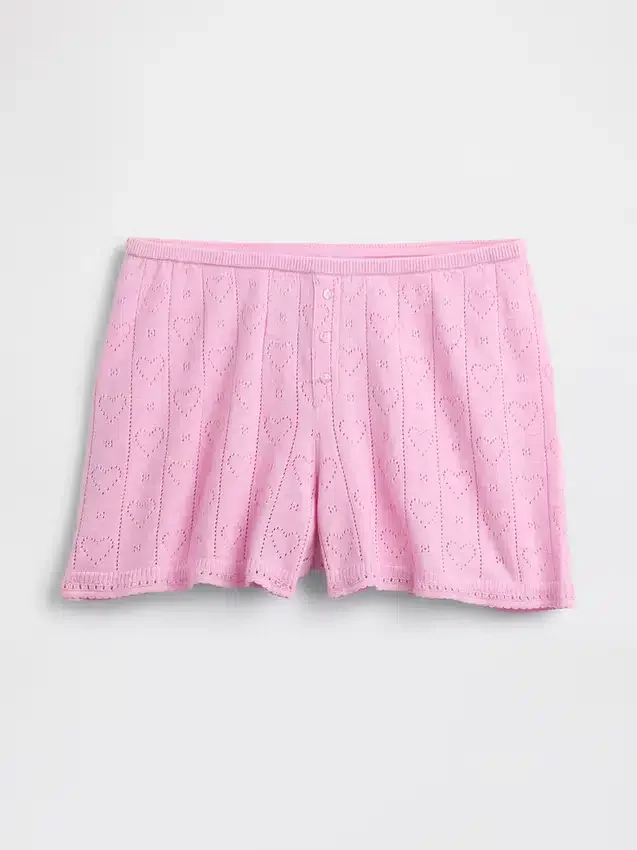 Hafif CashSoft Pointelle Kalp Desenli Pijama Şortu