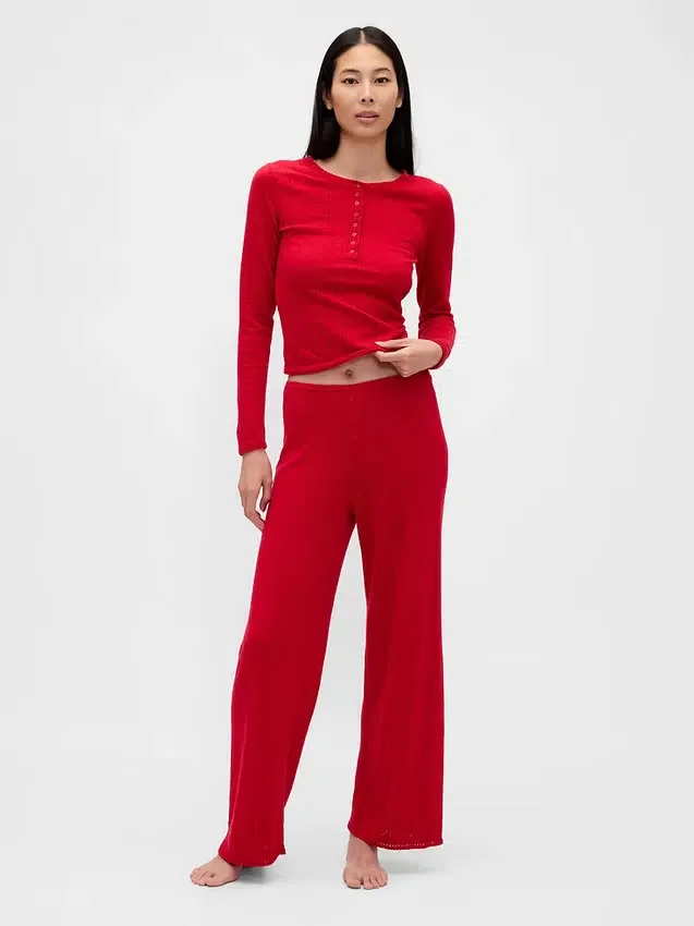 Hafif CashSoft Pointelle Kalp Desenli Pijama Pantolonları