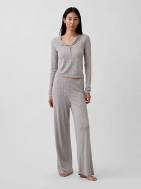 Hafif CashSoft Pointelle Kalp Desenli Pijama Pantolonları
