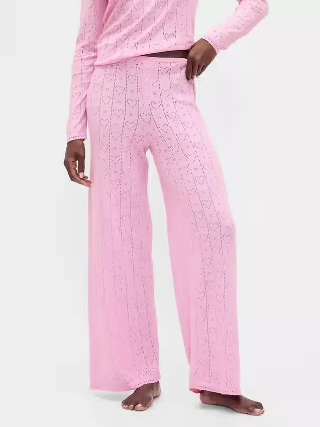 Hafif CashSoft Pointelle Kalp Desenli Pijama Pantolonları