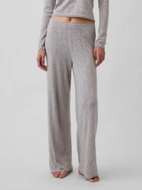 Hafif CashSoft Pointelle Kalp Desenli Pijama Pantolonları