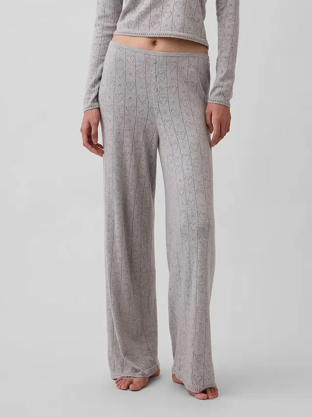Hafif CashSoft Pointelle Kalp Desenli Pijama Pantolonları