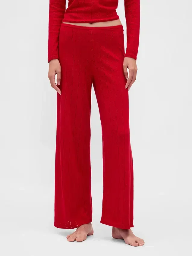 Hafif CashSoft Pointelle Kalp Desenli Pijama Pantolonları
