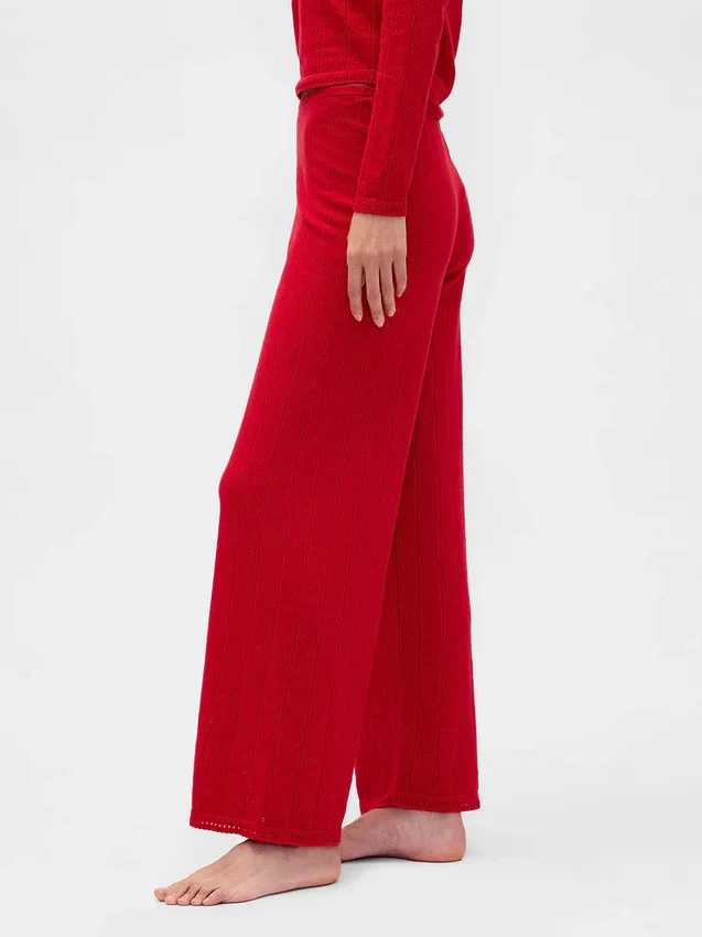 Hafif CashSoft Pointelle Kalp Desenli Pijama Pantolonları