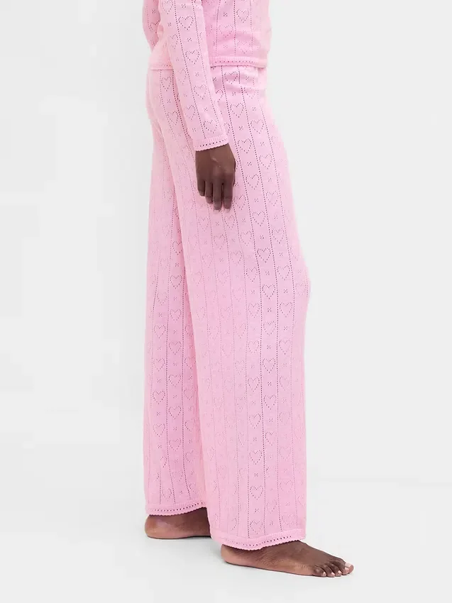 Hafif CashSoft Pointelle Kalp Desenli Pijama Pantolonları