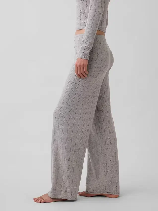 Hafif CashSoft Pointelle Kalp Desenli Pijama Pantolonları