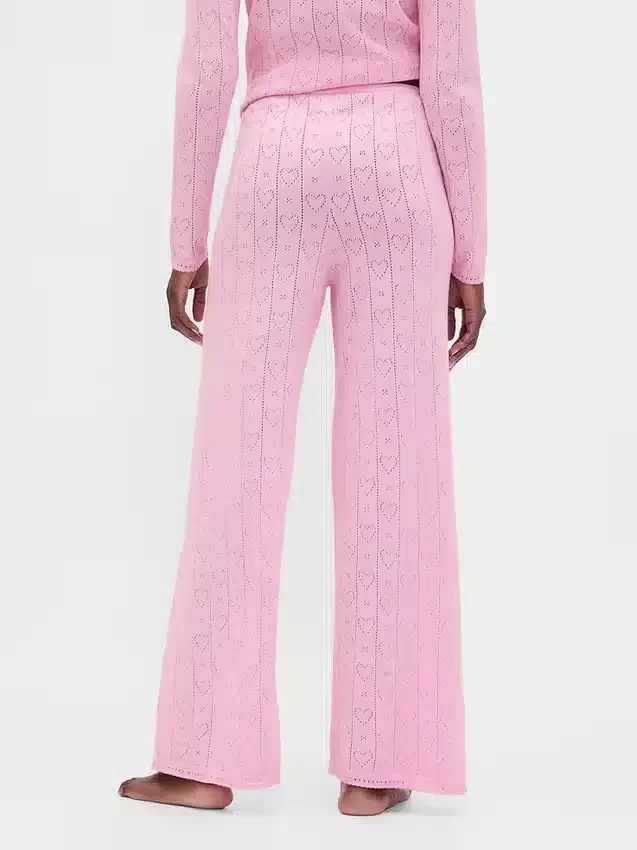 Hafif CashSoft Pointelle Kalp Desenli Pijama Pantolonları