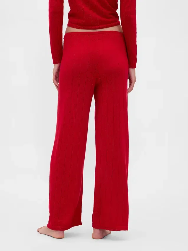 Hafif CashSoft Pointelle Kalp Desenli Pijama Pantolonları