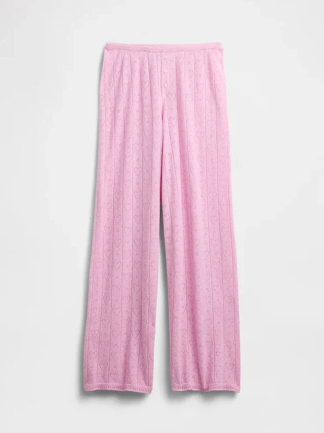 Hafif CashSoft Pointelle Kalp Desenli Pijama Pantolonları