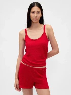 Hafif CashSoft Pointelle Kalp Desenli Pijama Tank Top