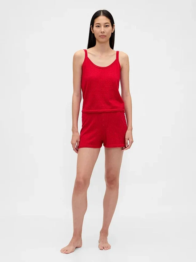 Hafif CashSoft Pointelle Kalp Desenli Pijama Tank Top