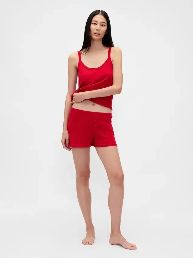 Hafif CashSoft Pointelle Kalp Desenli Pijama Tank Top