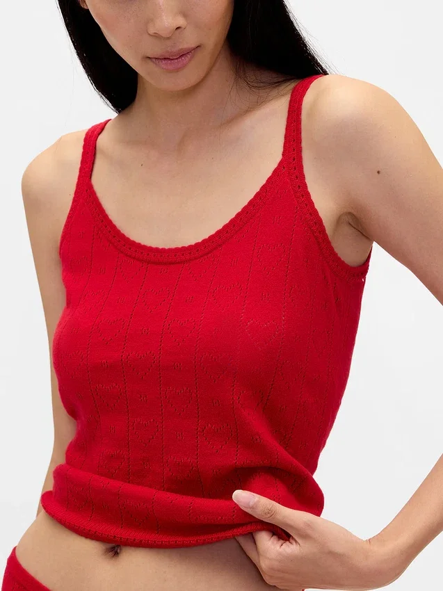 Hafif CashSoft Pointelle Kalp Desenli Pijama Tank Top