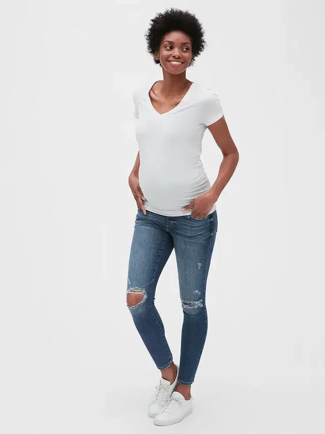 Hamile Giyim Modeli Yıpranmış Tam Panel Favorite Jeggings