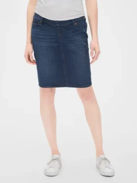 Hamile Giyim Tam Panel Denim Etek
