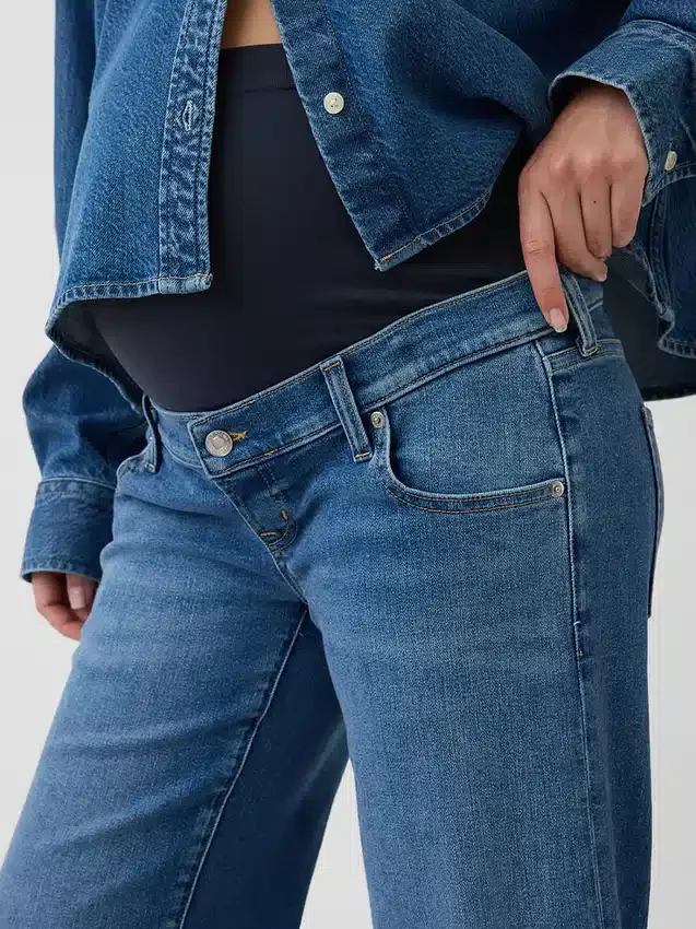Hamile Giyim Tam Panel Stride Geniş Paça Jean'ler