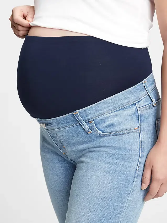 Hamile Giyim Tam Panel Yıpranmış Legging Jean'ler