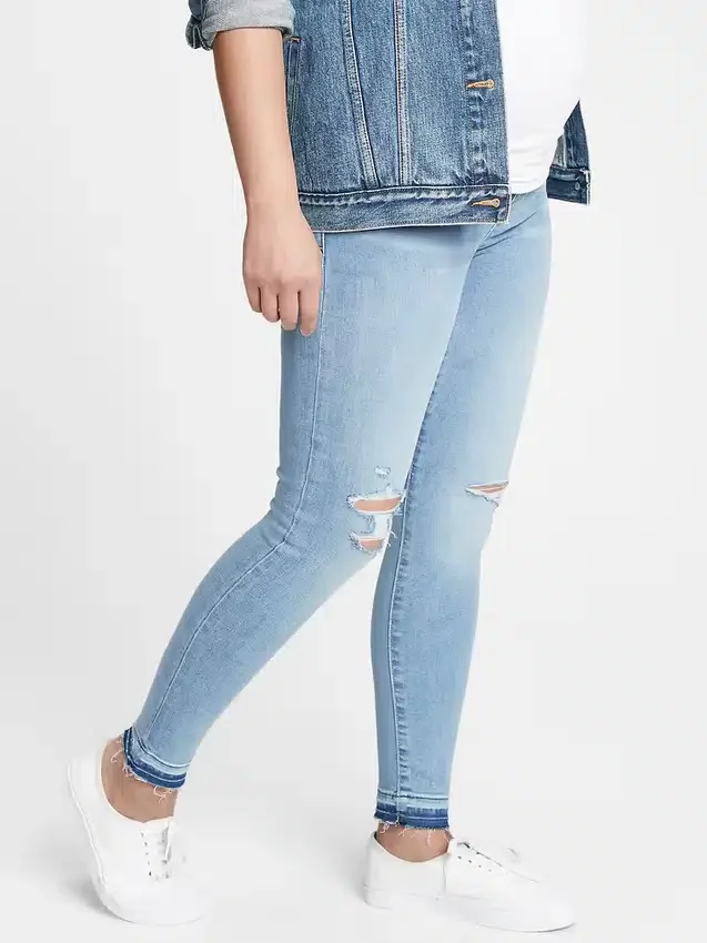 Hamile Giyim Tam Panel Yıpranmış Legging Jean'ler