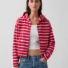 Havlu Teri Oversized Çizgili Fermuarlı Kapüşonlu Sweatshirt