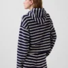 Havlu Teri Oversized Çizgili Fermuarlı Kapüşonlu Sweatshirt