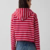 Havlu Teri Oversized Çizgili Fermuarlı Kapüşonlu Sweatshirt