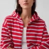 Havlu Teri Oversized Çizgili Fermuarlı Kapüşonlu Sweatshirt