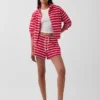 Havlu Teri Oversized Çizgili Fermuarlı Kapüşonlu Sweatshirt