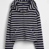 Havlu Teri Oversized Çizgili Fermuarlı Kapüşonlu Sweatshirt