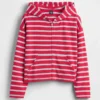 Havlu Teri Oversized Çizgili Fermuarlı Kapüşonlu Sweatshirt